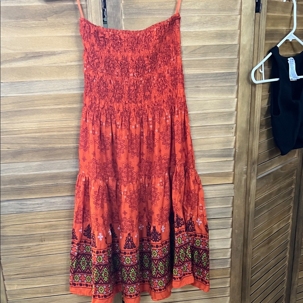 Dots Vibrant Orange Midi Dress with Patterns